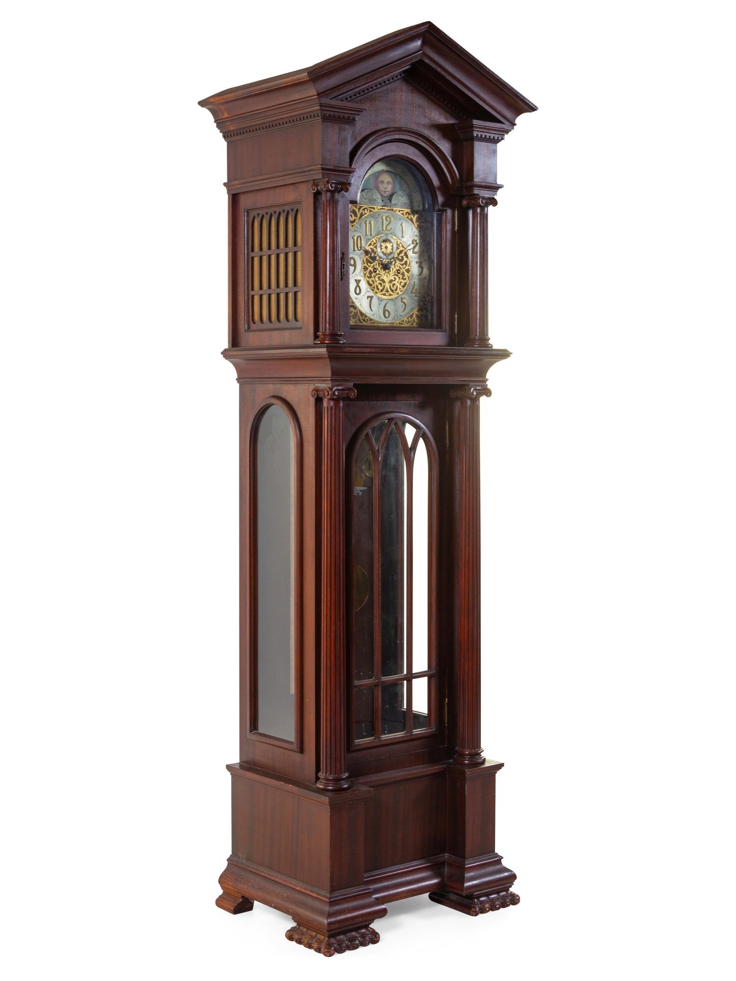 An American Mahogany Tube-Striking Tall Case Clock