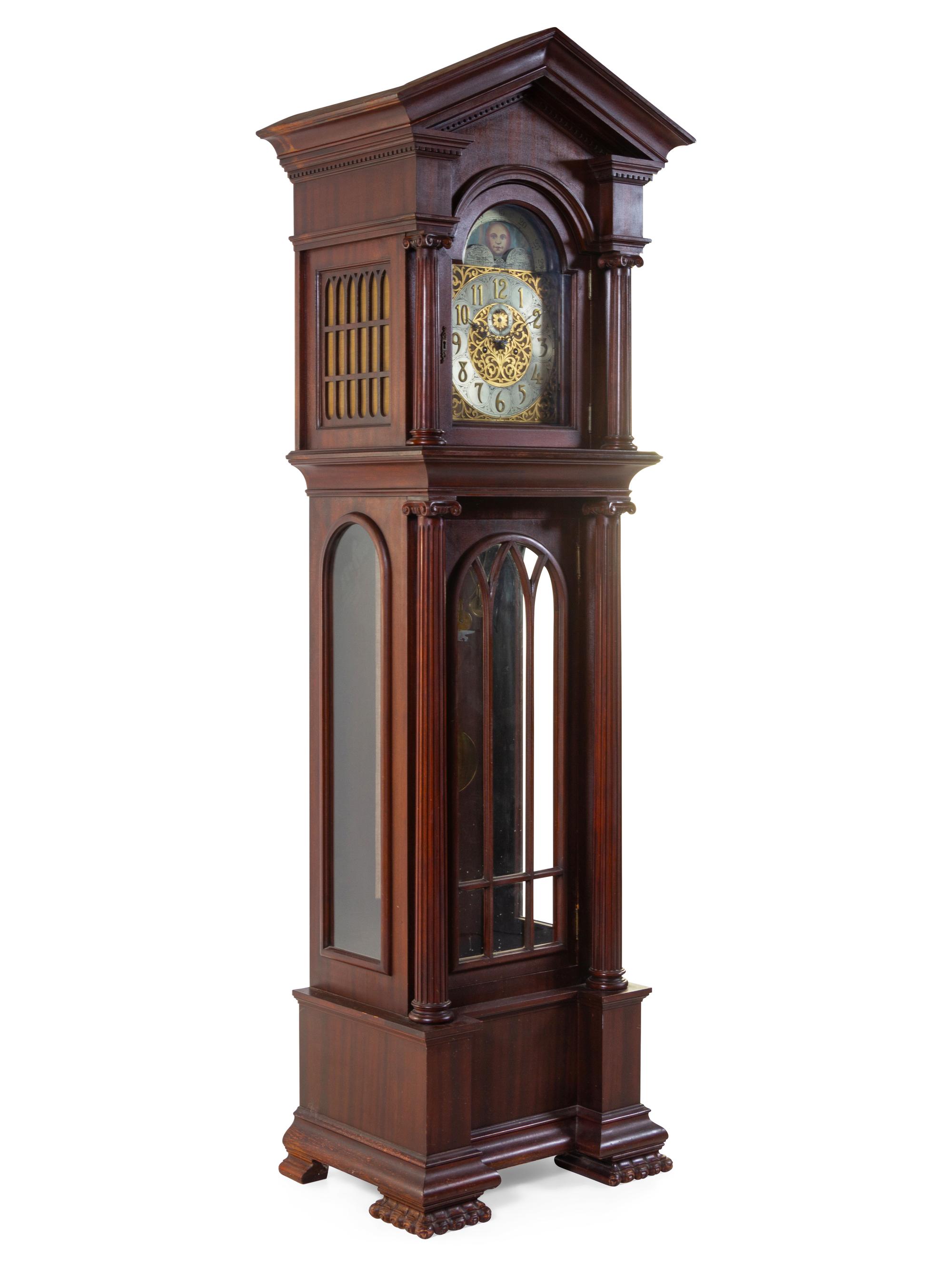An American Mahogany Tube-Striking Tall Case Clock
