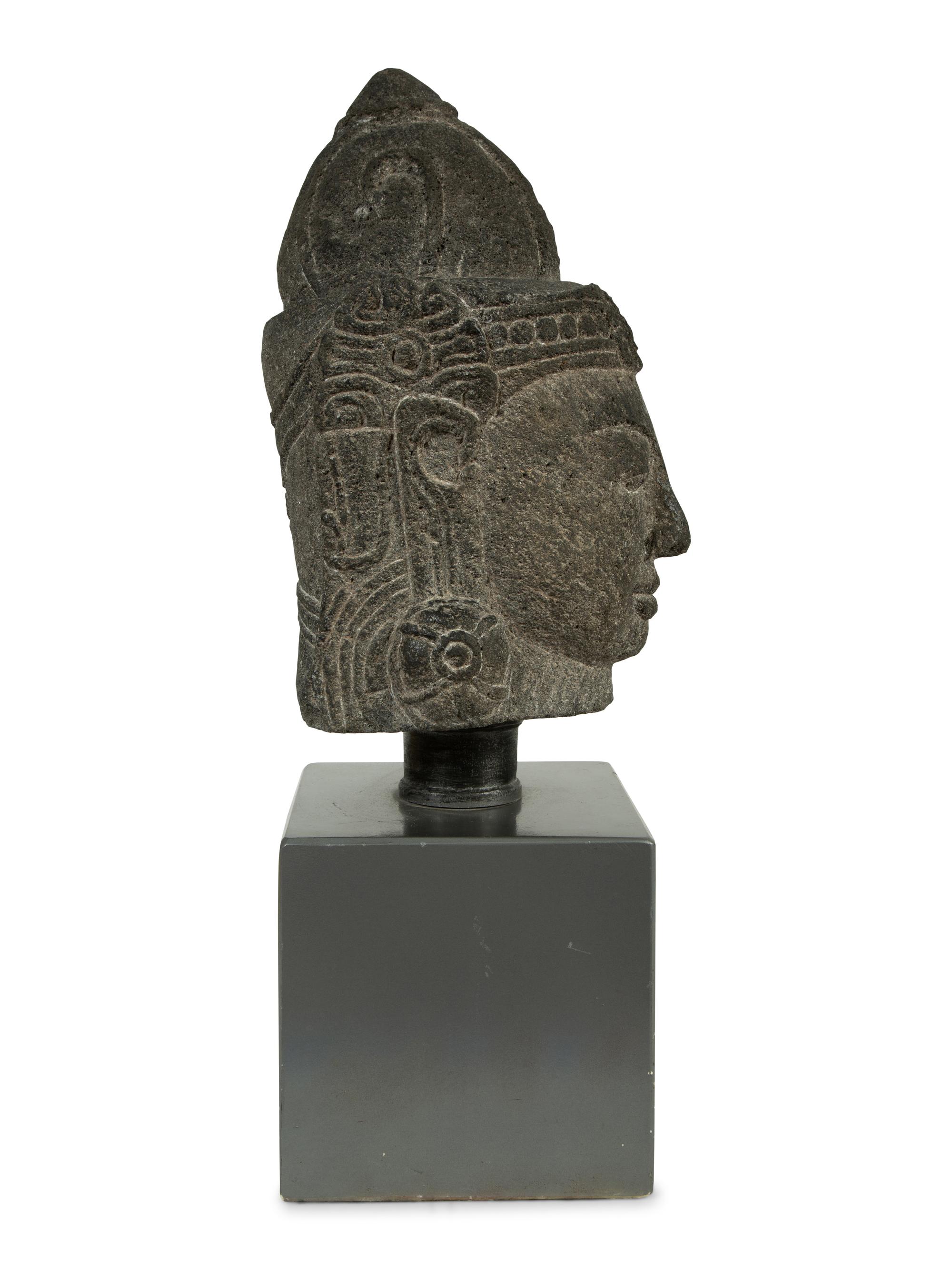 An Indian Carved Stone Head of Buddha — 19TH/20TH CENTURY