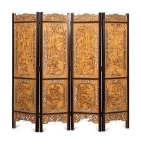 A Chinese Carved Wood Four-Panel Floor Screen