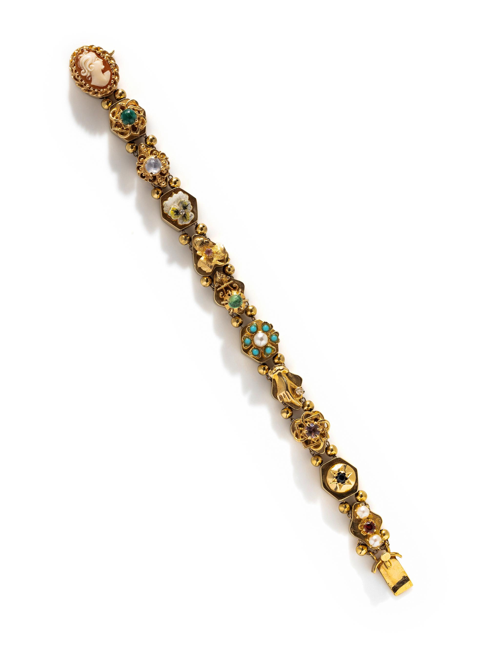 YELLOW GOLD SLIDE CHARM BRACELET