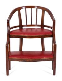 A Georgian Style Mahogany and Red Leatherette Library Chair — 20TH CENTURY