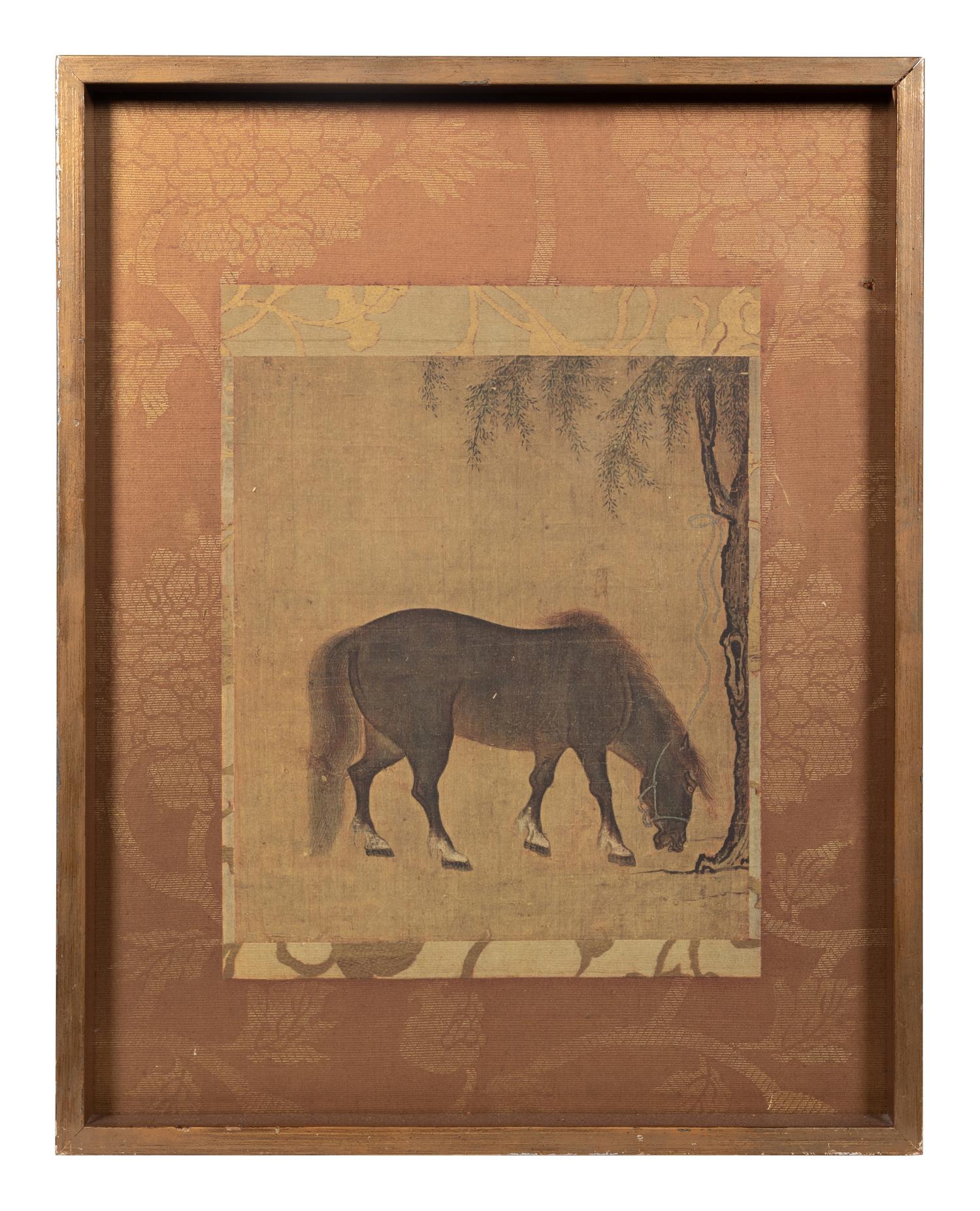 A Chinese Print of a Horse and Willow Tree