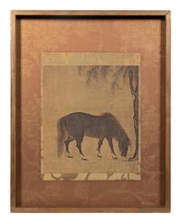A Chinese Print of a Horse and Willow Tree