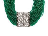 HOUSE OF TAYLOR, EMERALD, DIAMOND AND CULTURED PEARL MULTISTRAND CHOKER NECKLACE