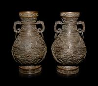 A Pair of Bronze Baluster Vases