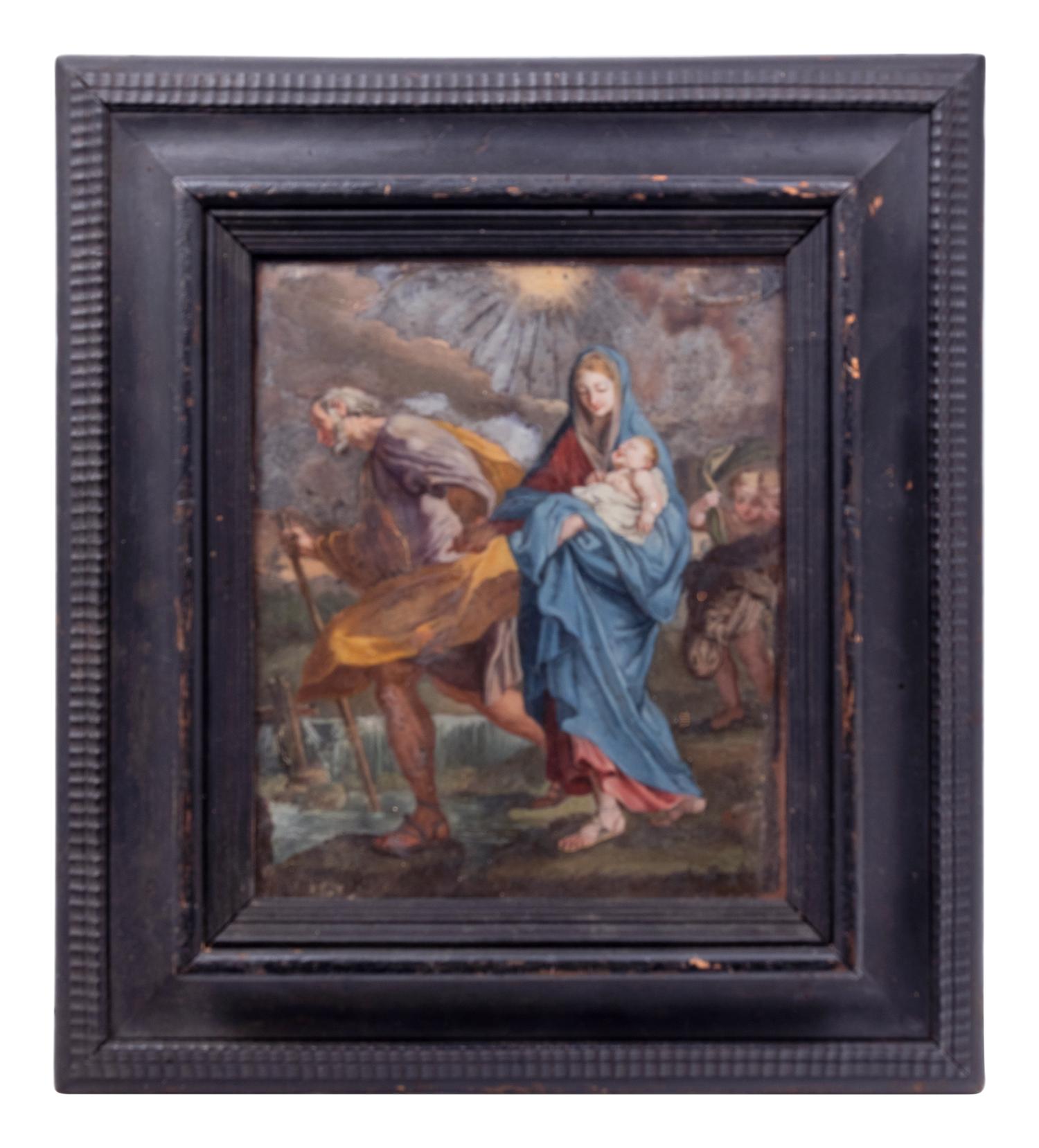 A Continental Reverse Painting on Glass Depicting the Holy Family's Flight into Egypt