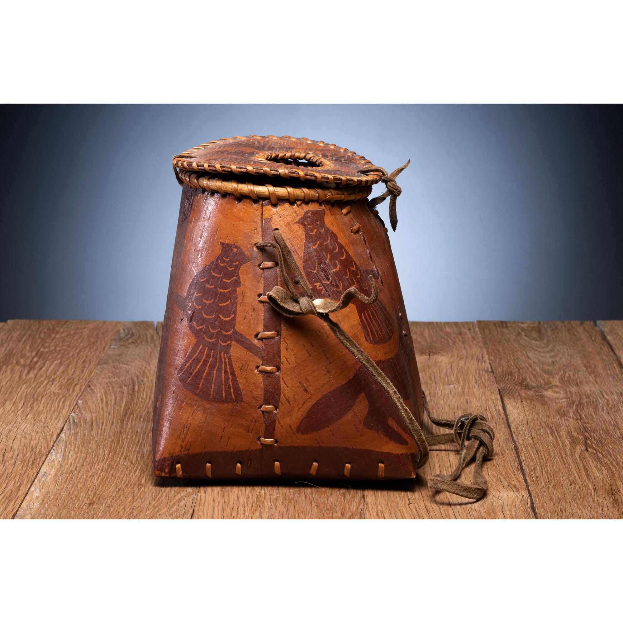 Northeastern Birchbark Creel, with Foxes and Birds