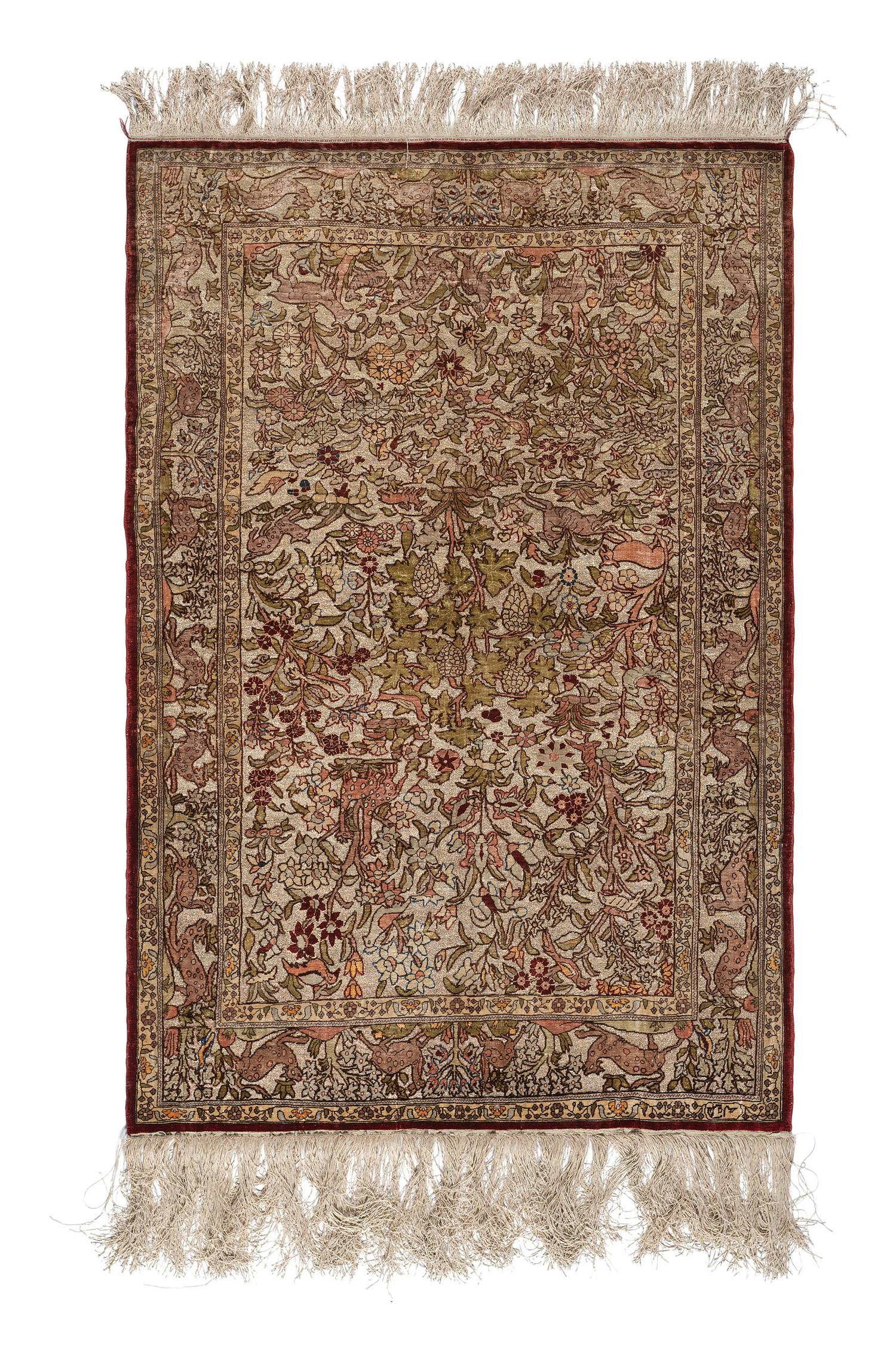 An Isfahan Silk and Metallic Thread Pictorial Rug