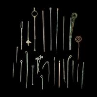 25 Roman Bronze and Bone Medical Instruments, Tools, and Pins