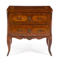 An Italian Gilt Metal Mounted Burlwood Commode Height 31 x width 30 1/2 x depth 16 1/2 inches. — 19TH CENTURY