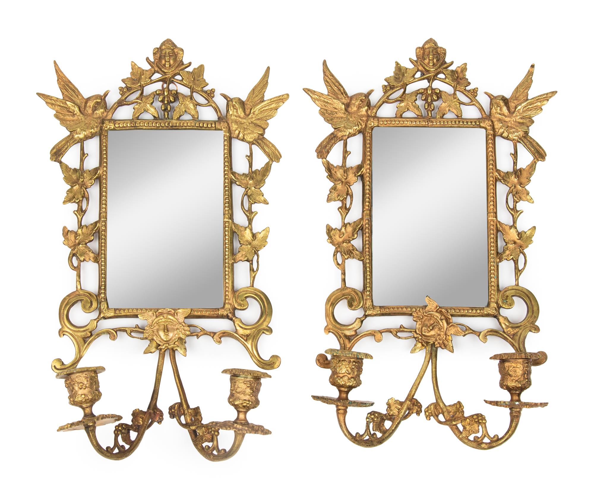 A Pair of Brass Girandole Mirrors