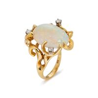 YELLOW GOLD, OPAL AND DIAMOND RING