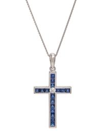SAPPHIRE AND DIAMOND CROSS PENDANT/NECKLACE