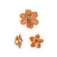 Van Cleef & Arpels, 'Rose de Noël', Coral and Diamond Brooch and Earrings
