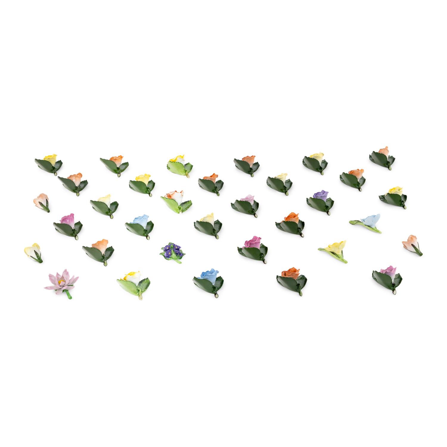 A Group of Thirty-Three Herend Porcelain Flowers