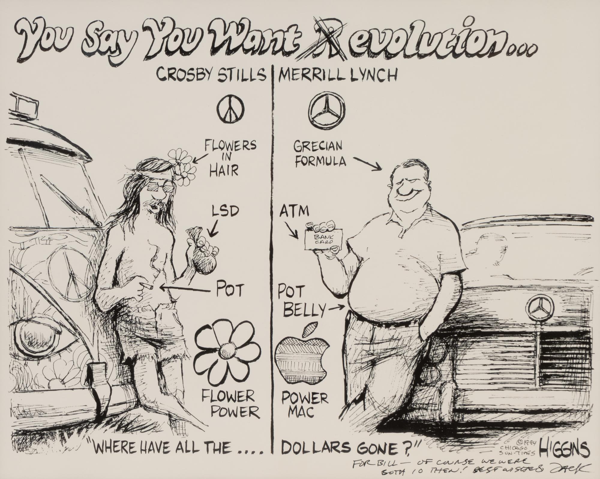 (Cartoon Art) HIGGINS, Jack (1954). A group of 7 cartoons by Jack Higgins, comprising: