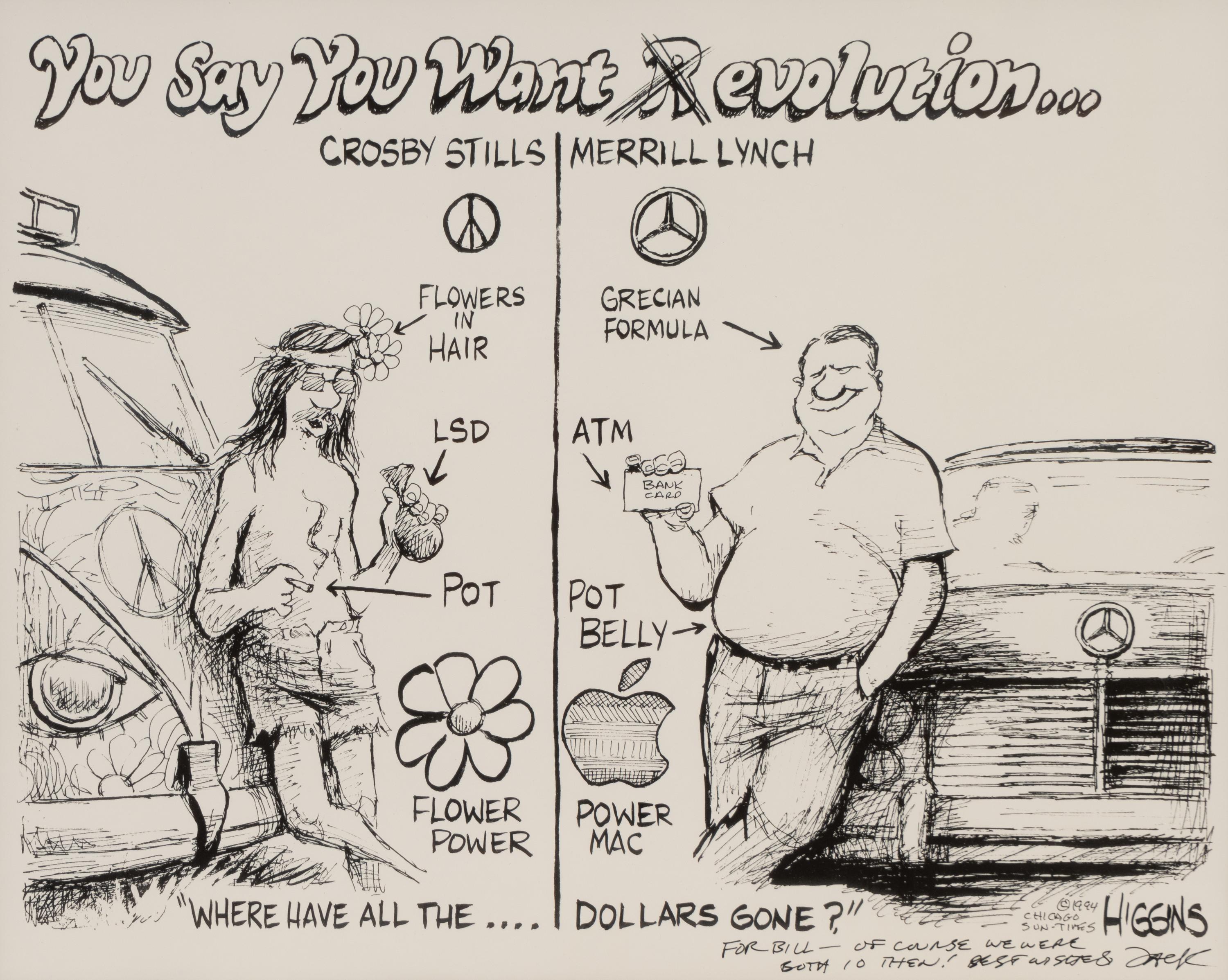 (Cartoon Art) HIGGINS, Jack (1954). A group of 7 cartoons by Jack Higgins, comprising: