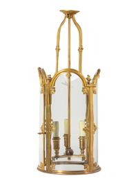 A Gothic Style Gilt Bronze Three-Light Hall Lantern