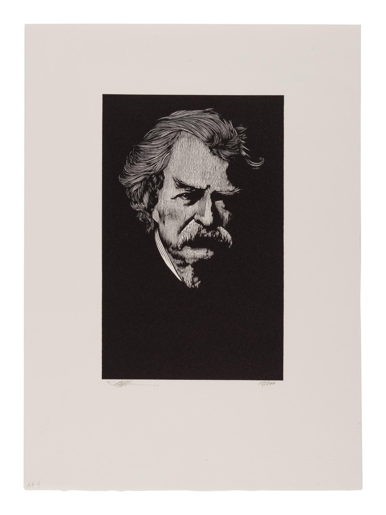 [PORTRAITS—AUTHORS]. Group of 27 wood-engraved portraits of authors (including duplicates and proof variants) from various works or suites by Barry Moser, various sizes and papers, EACH SIGNED BY MOSER in pencil. Includes: Dante, Poe, Twain, Lewis Carroll, Stoker, Wilde, Melville, Baum, Mary Shelley, Stevenson and many others.