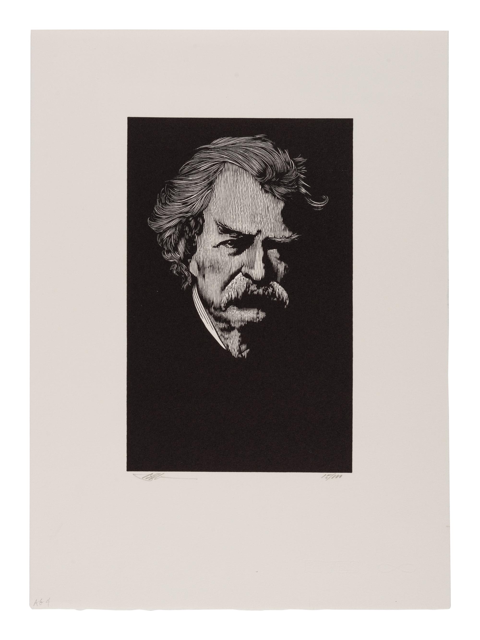 [PORTRAITS—AUTHORS]. Group of 27 wood-engraved portraits of authors (including duplicates and proof variants) from various works or suites by Barry Moser, various sizes and papers, EACH SIGNED BY MOSER in pencil. Includes: Dante, Poe, Twain, Lewis Carroll, Stoker, Wilde, Melville, Baum, Mary Shelley, Stevenson and many others.