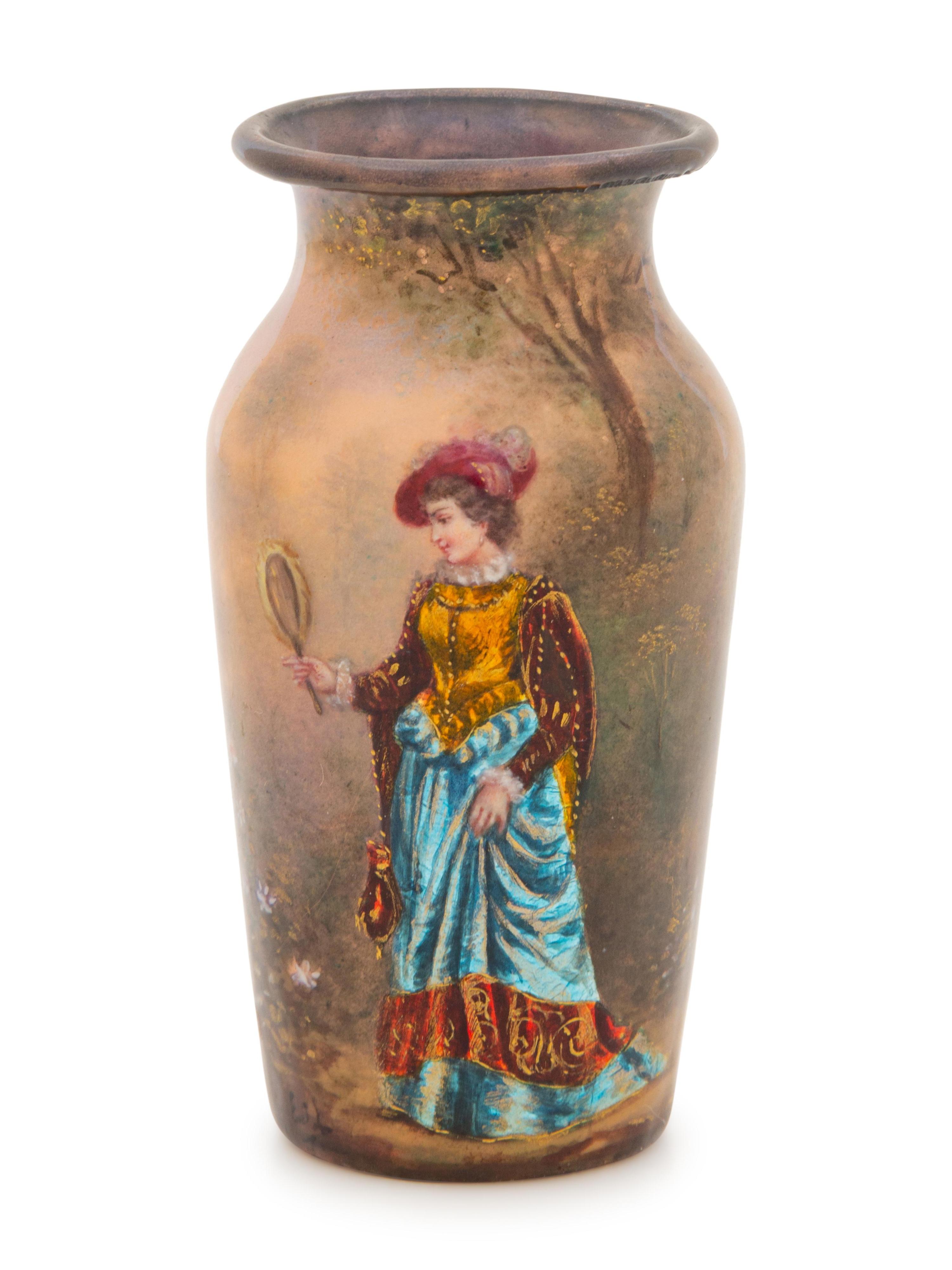 A French Miniature Enameled Copper Vase