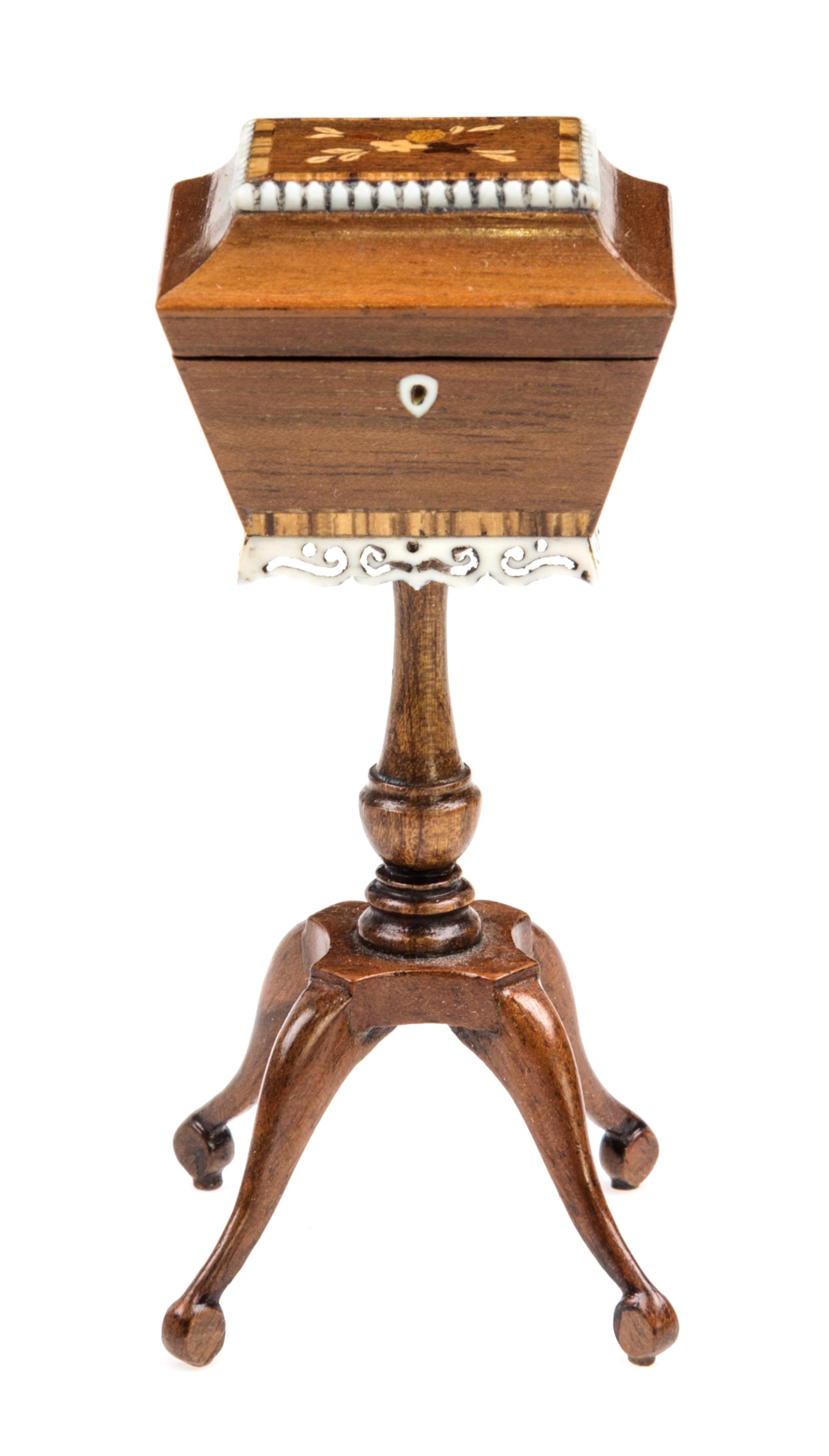 A Victorian Style Marquetry and Mahogany Work Box on Stand Height 3 inches. — John Davenport, 1986