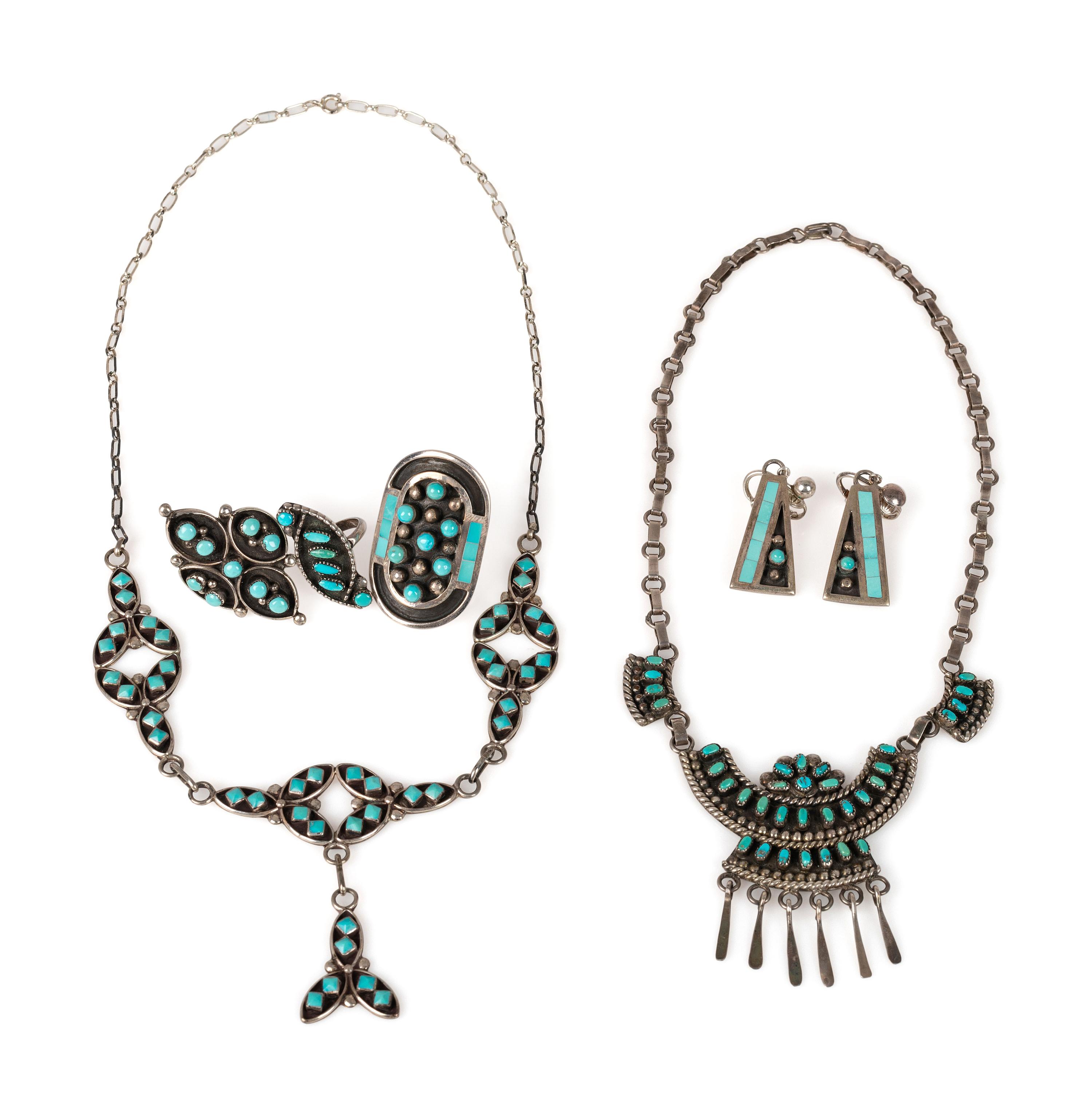 Zuni Silver and Petit Point Turquoise Necklaces AND Rings