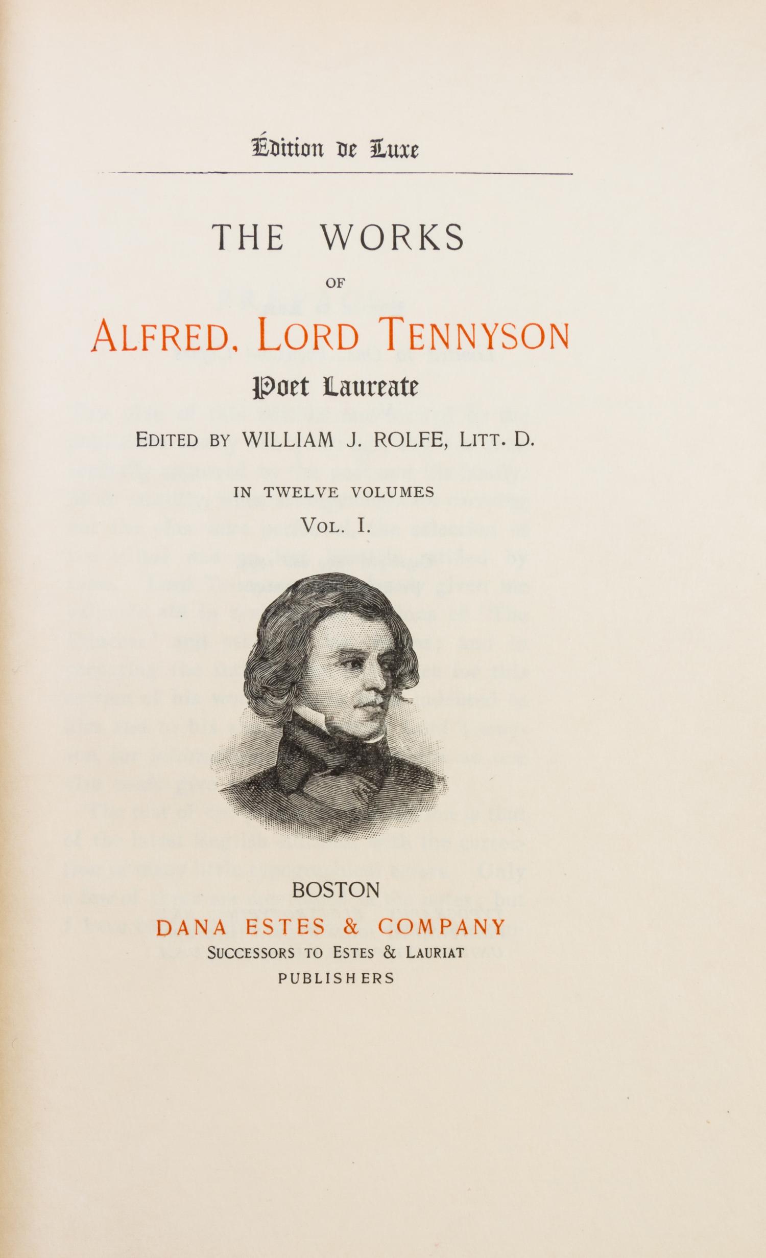 (COLLECTED WORKS) TENNYSON, ALFRED LORD. Works. Boston, (1895). 12 vols. Edition de Grand Luxe.