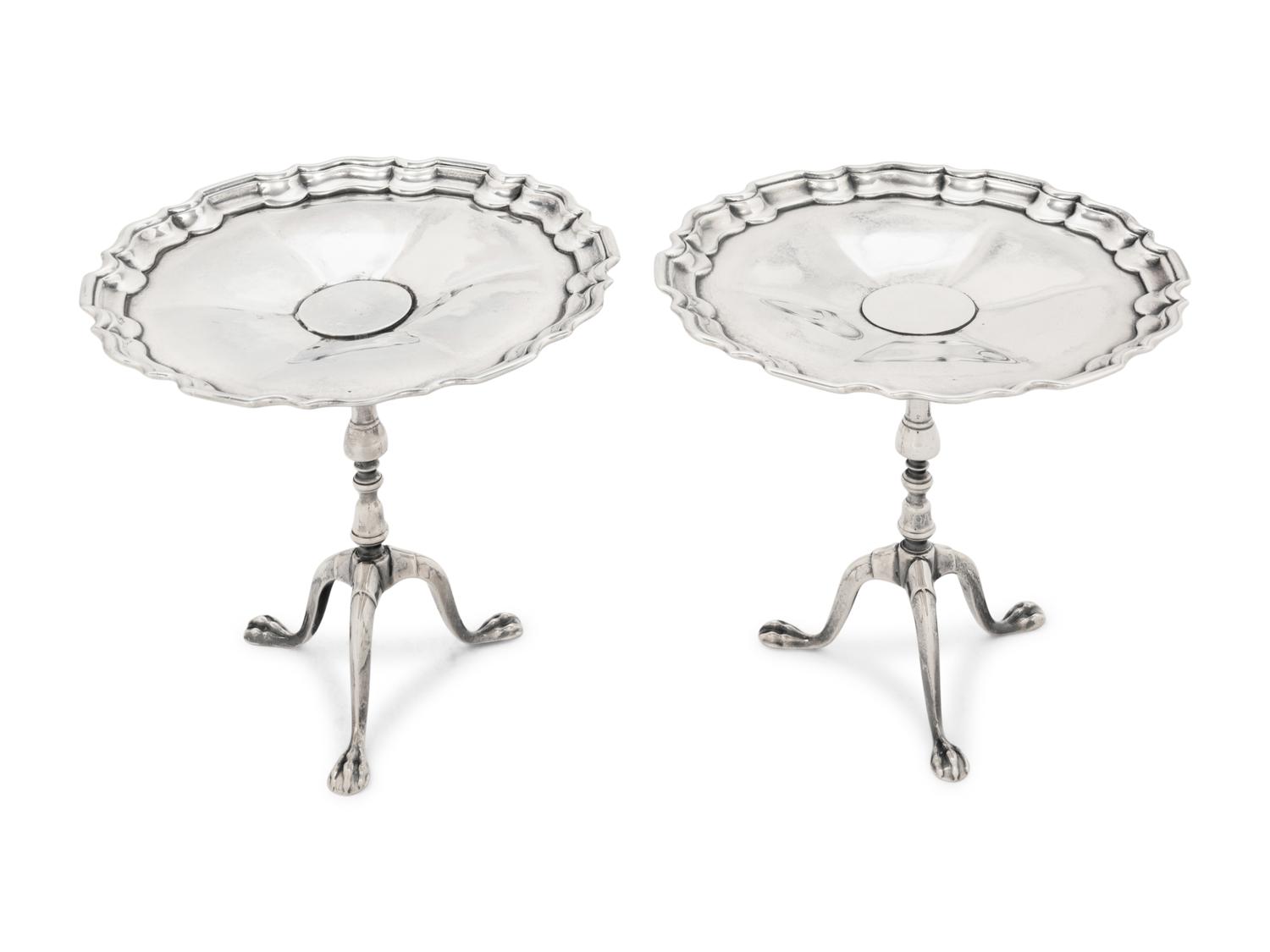 A Pair of Diminutive English Silver Center Tables