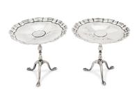 A Pair of Diminutive English Silver Center Tables