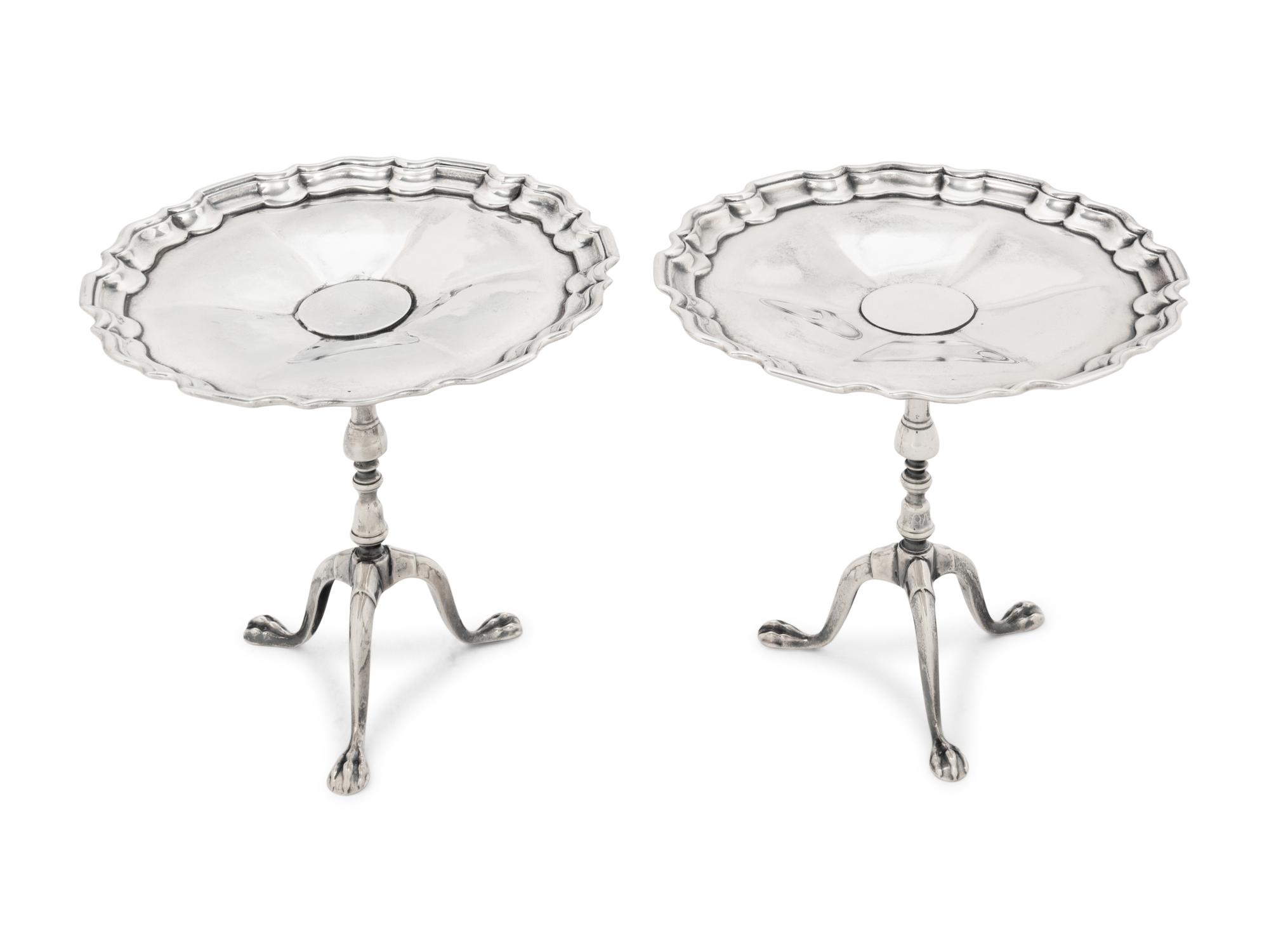 A Pair of Diminutive English Silver Center Tables