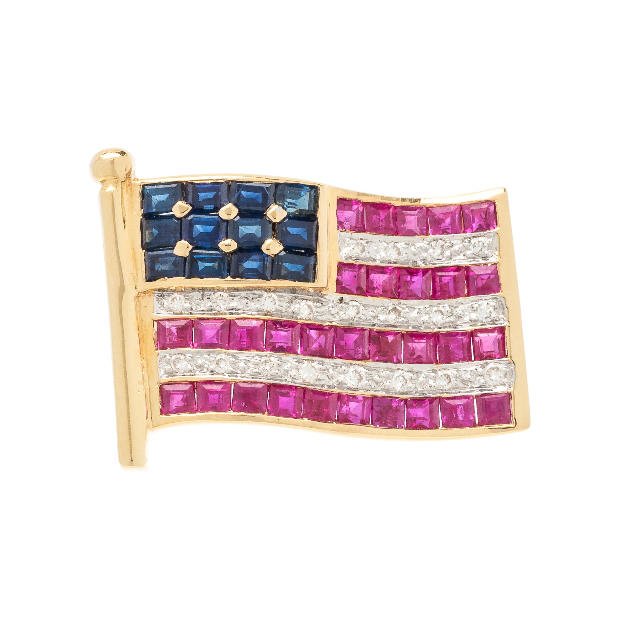 RUBY, DIAMOND AND SAPPHIRE AMERICAN FLAG BROOCH