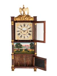 A Mahogany Eglomise and Parcel Gilt Mantel Clock