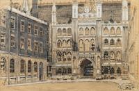Two Ink and Gouache Illustrations of Architectural Views