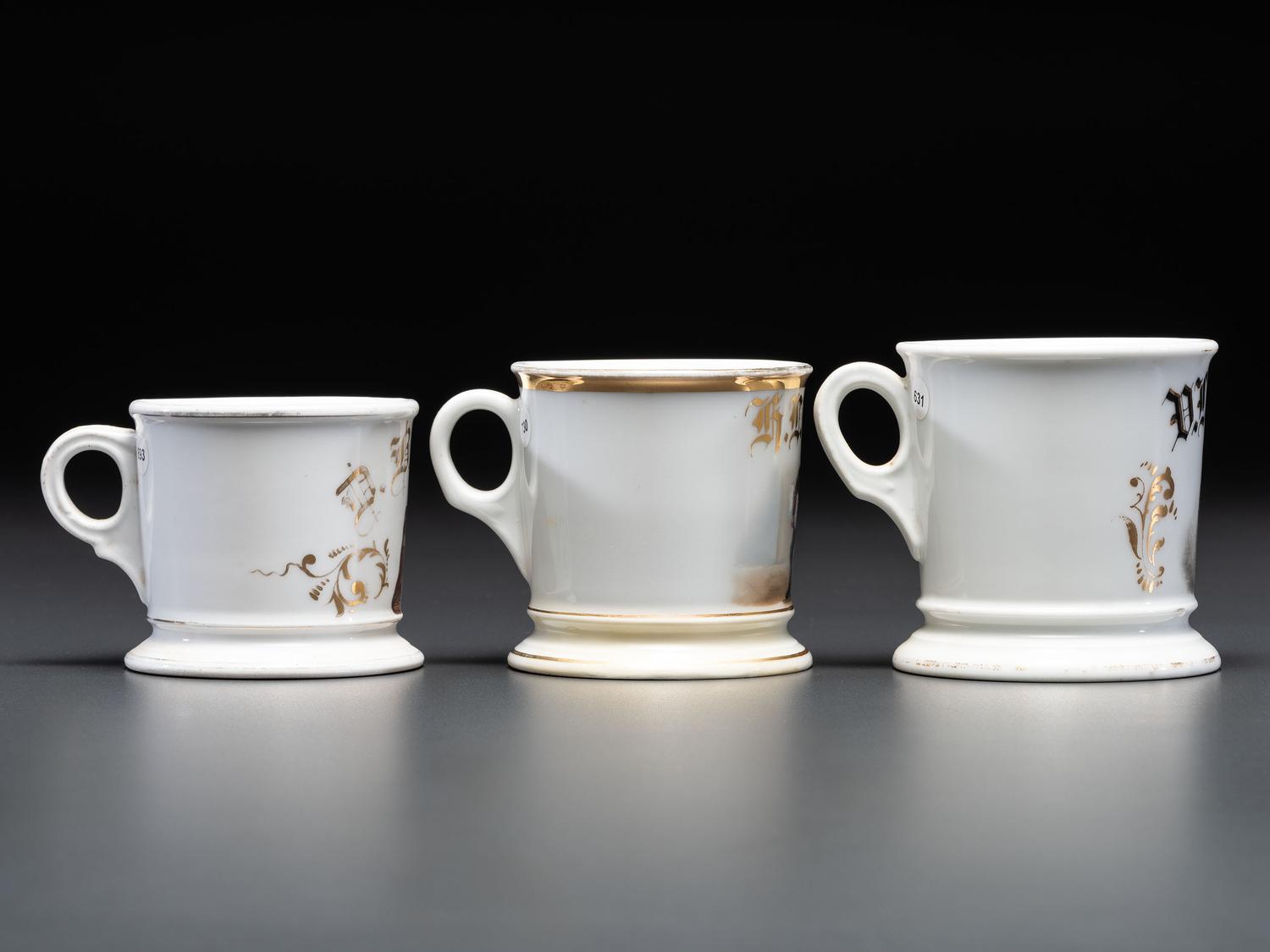 Three Delivery Porcelain Occupational Shaving Mugs