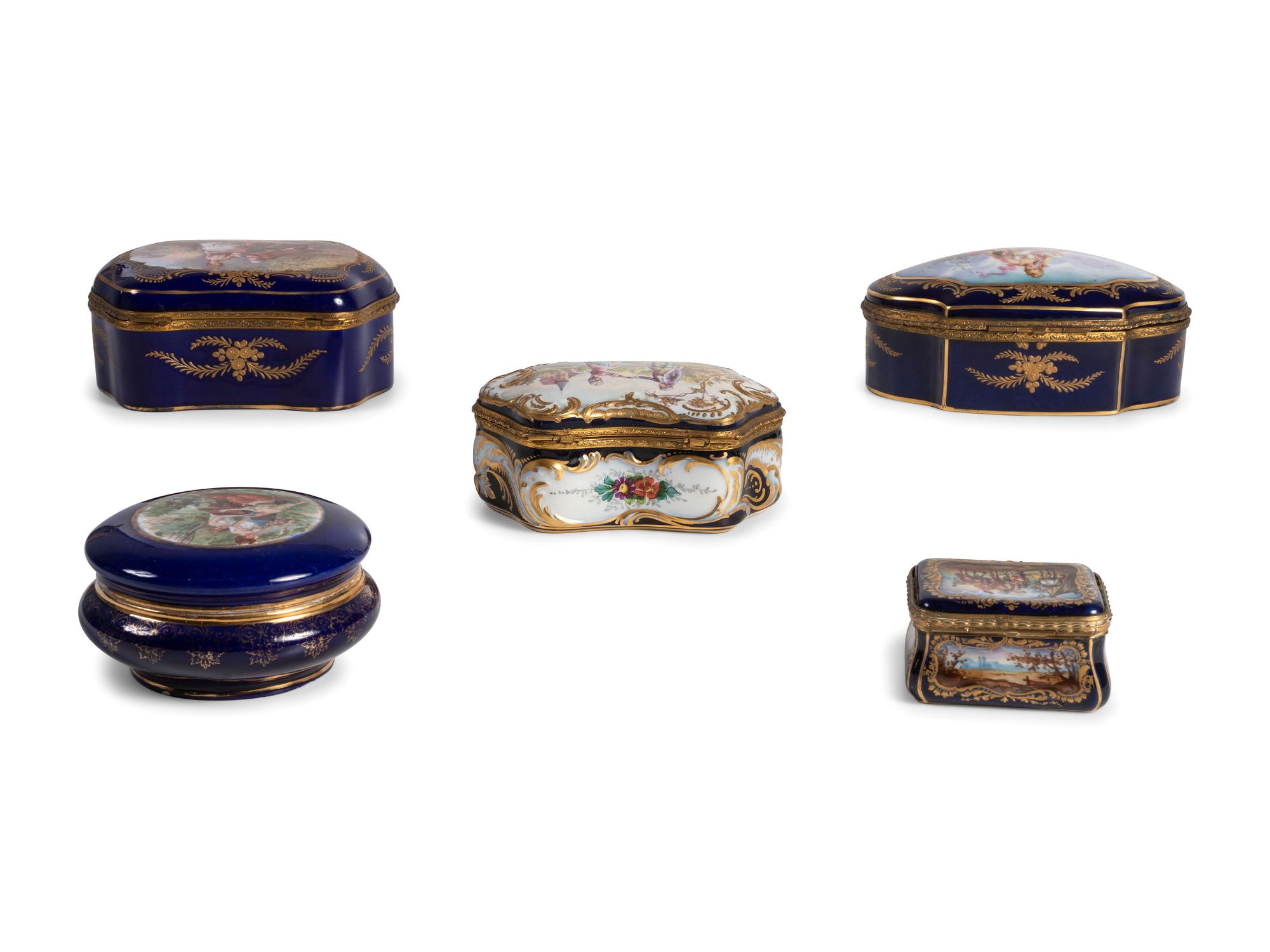 Five Sevres Style Porcelain Boxes