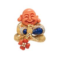 TIFFANY & CO., CORAL, LAPIS LAZULI, AND DIAMOND BUDDHA BROOCH