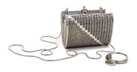 A Judith Leiber Grey Swarovski Crystal Minaudiere, 4 x 3 x 1 inches.