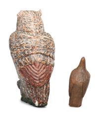 A Carved and Painted Plaster Owl and a Carved Wooden Eagle
