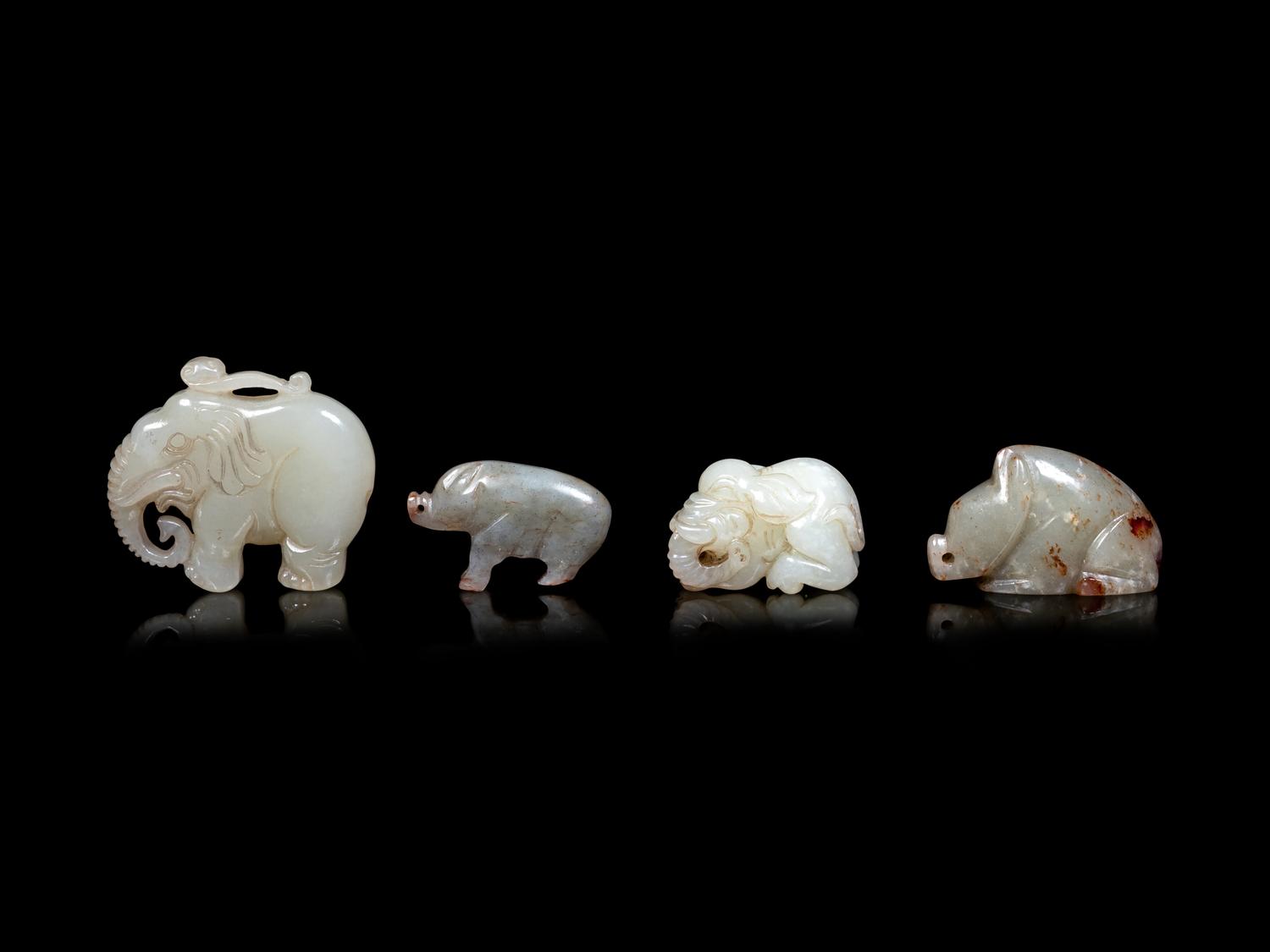 Four Chinese Celadon Jade Carvings of Animals