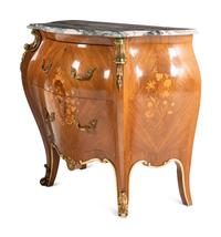 A Pair of Louis XV Style Marquetry Marble-Top Commodes