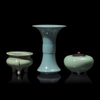 Three Japanese Celadon Glazed Porcelain Studio Porcelain Articles