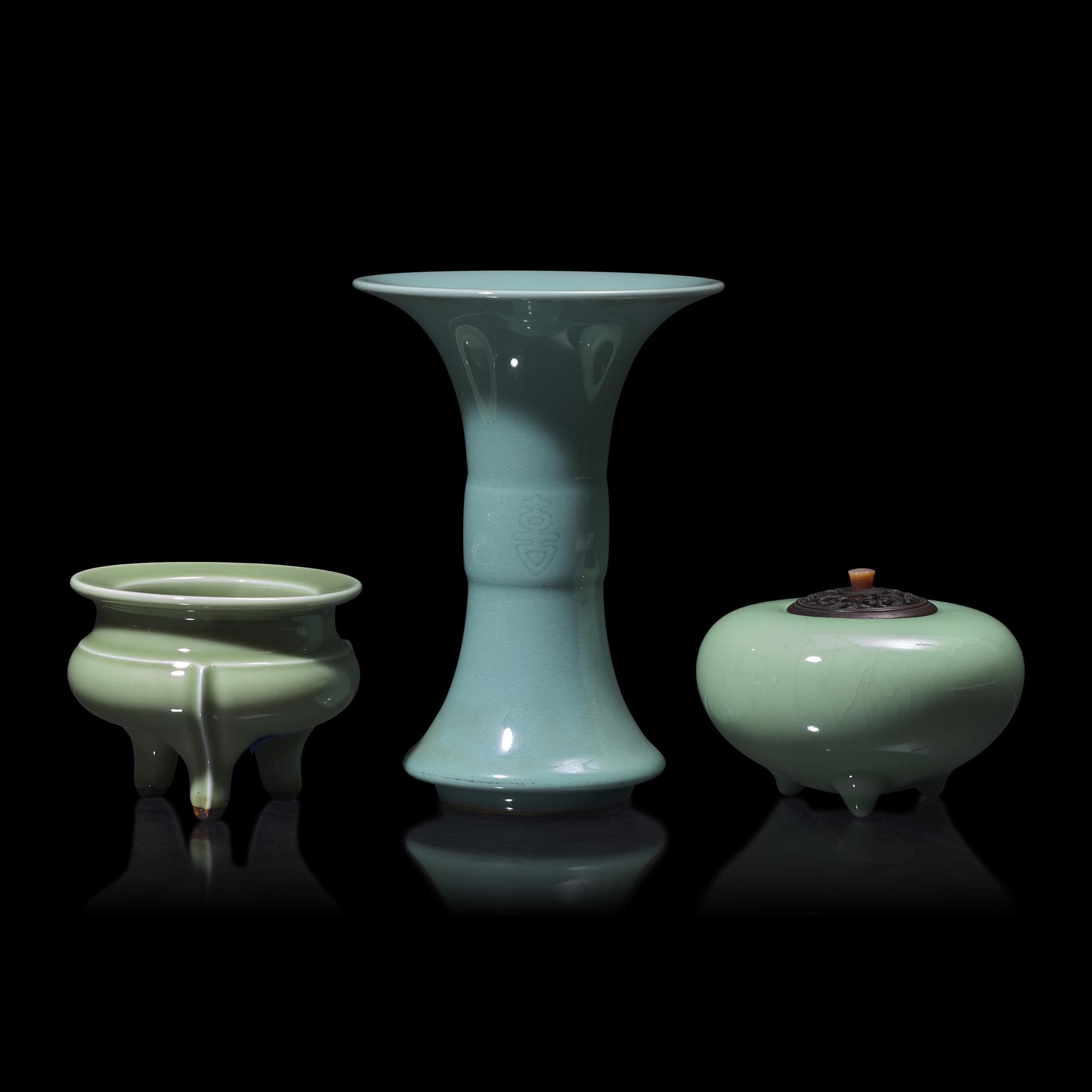 Three Japanese Celadon Glazed Porcelain Studio Porcelain Articles