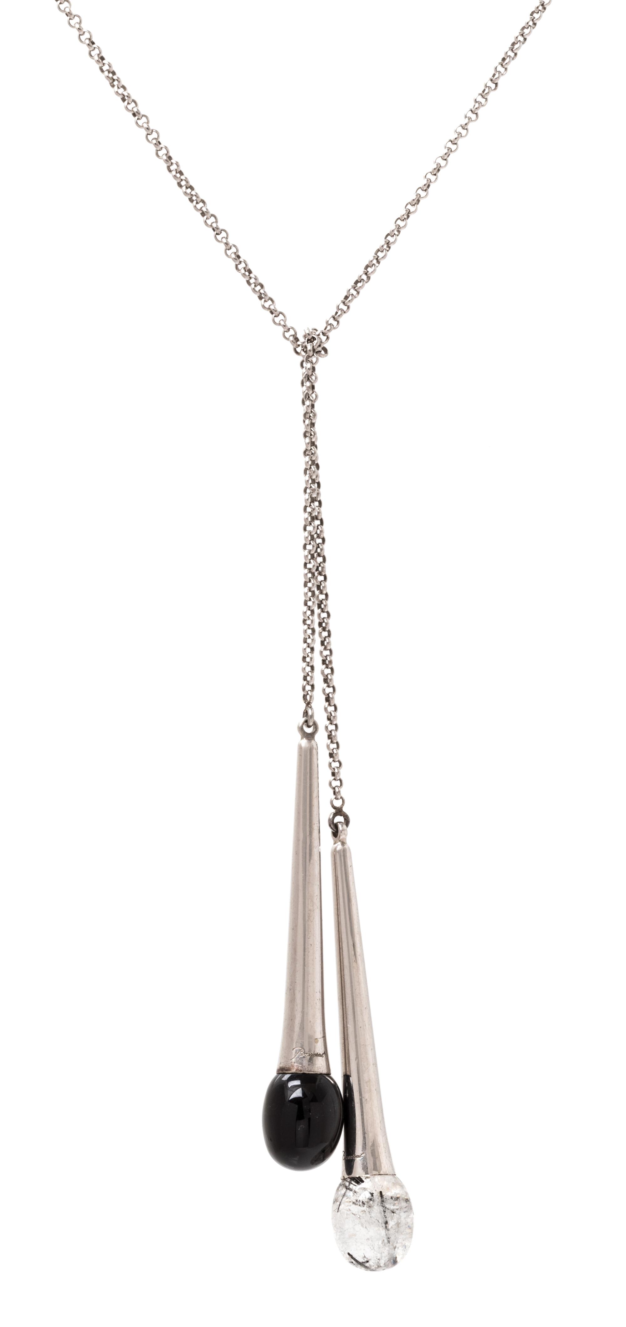A Sterling Silver, Onyx and Rutilated Quartz 'Tentation Duo' Lariat Necklace, Baccarat, 10.85 dwts.