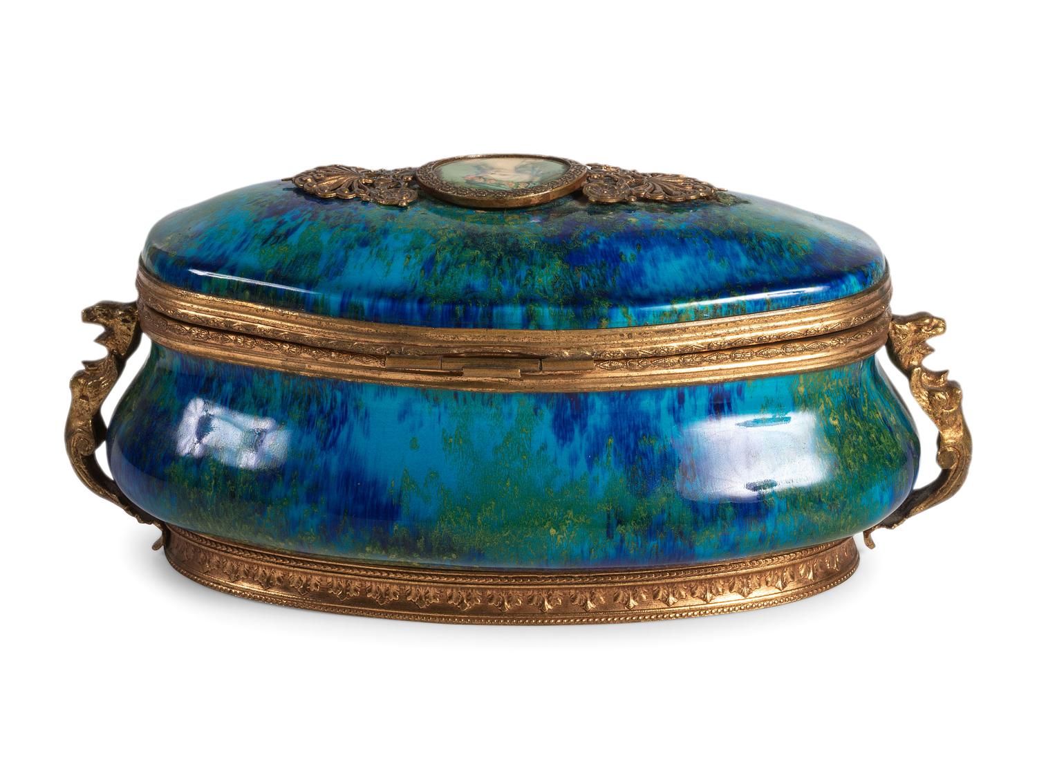 A Paul Milet Sevres Porcelain Dresser Box with Gilt Metal Mounts