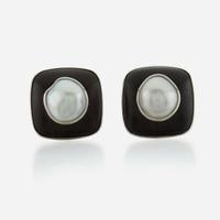 A white gold, ebony, diamond, and pearl necklace with matching earrings Trianon by Seaman Schepps