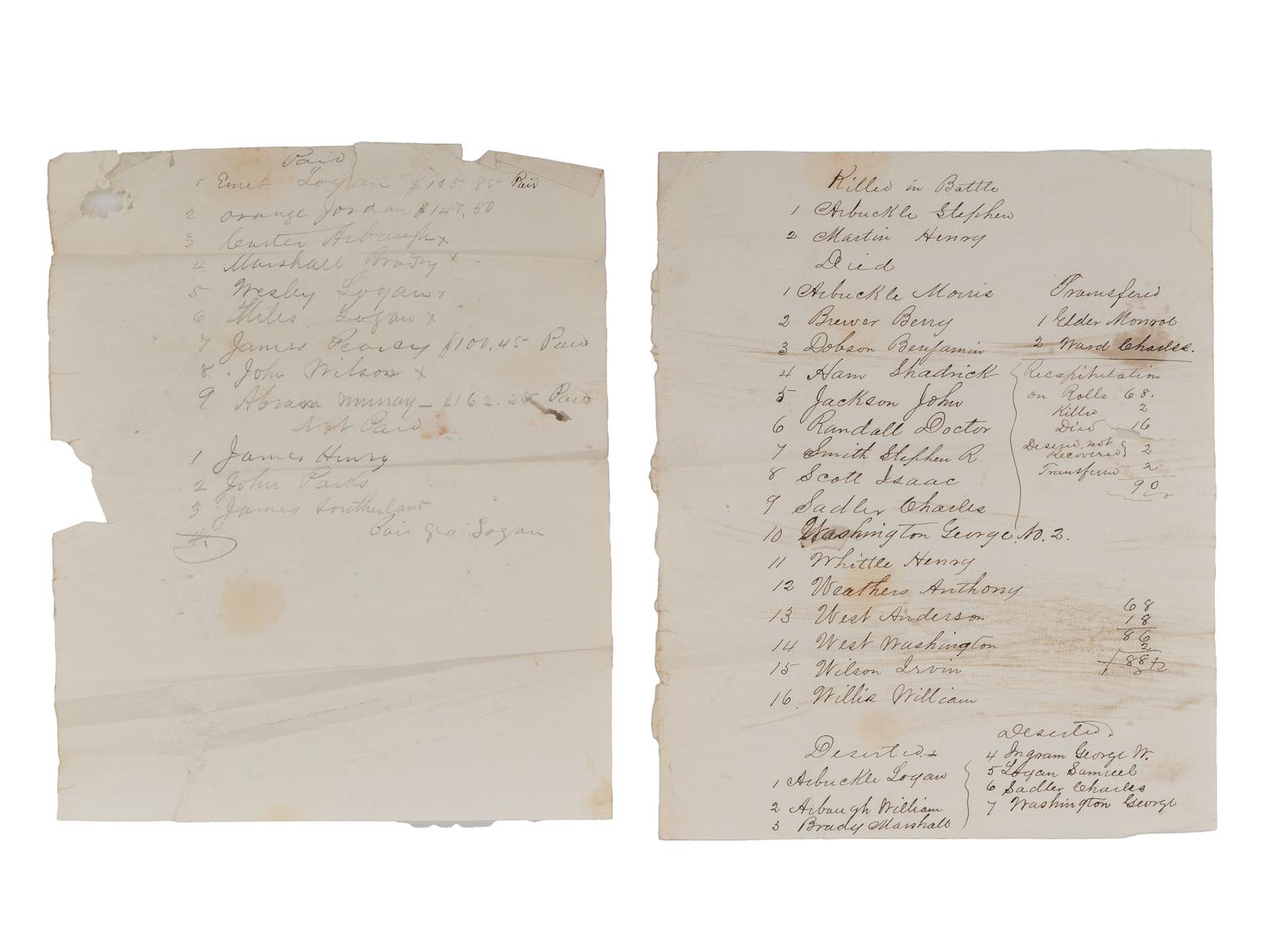 [CIVIL WAR]. 11th U.S. Colored Troops archive, Fort Smith, Arkansas.
