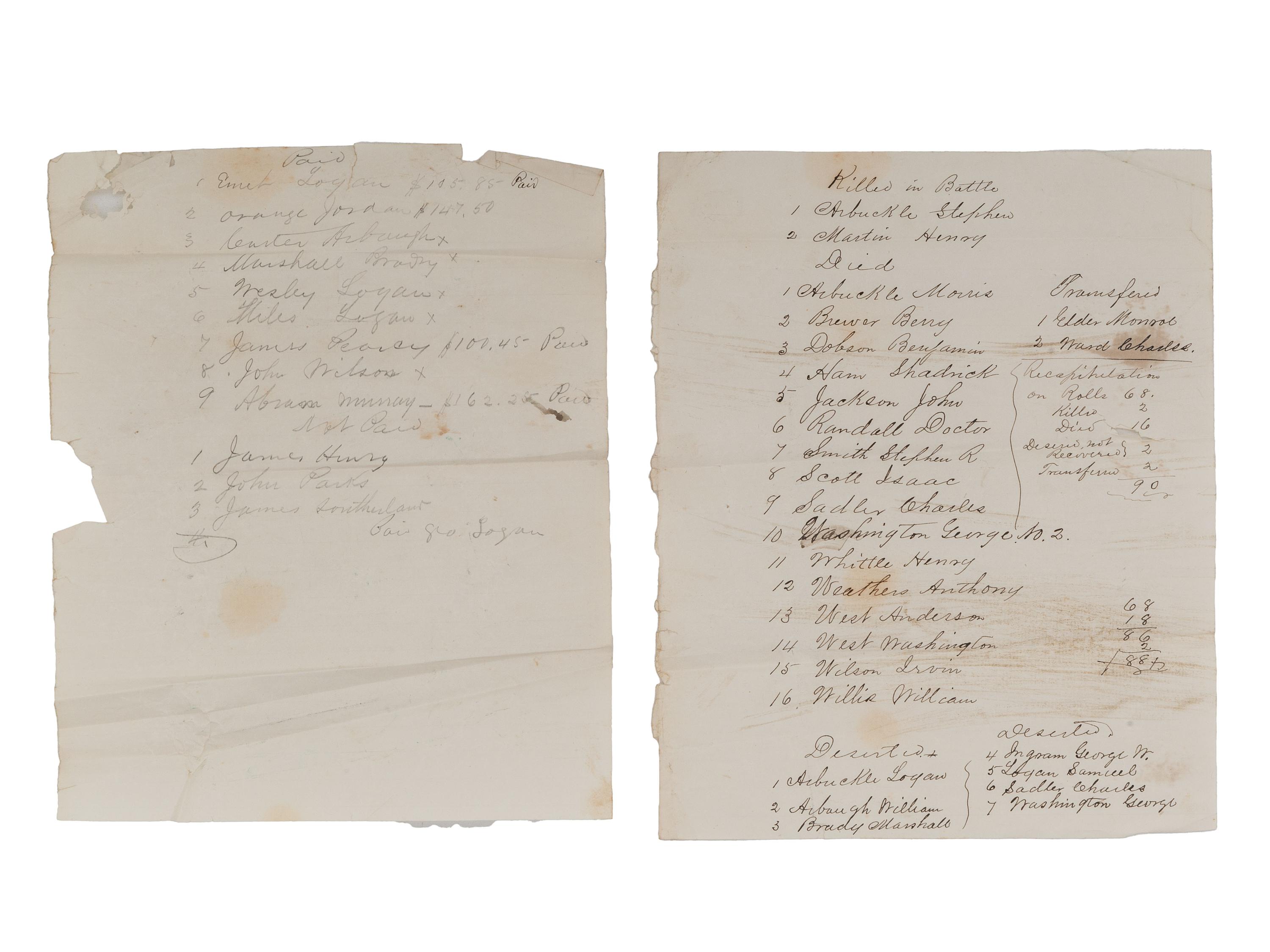 [CIVIL WAR]. 11th U.S. Colored Troops archive, Fort Smith, Arkansas.