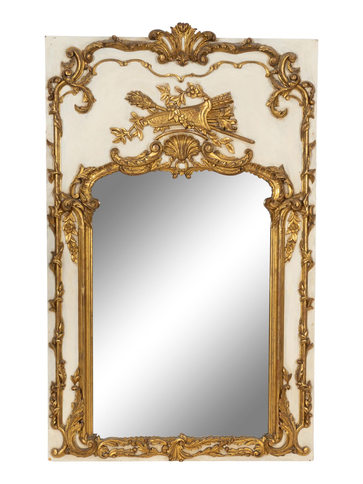 A Louis XVI Style Cream-Painted and Parcel Gilt Pier Mirror